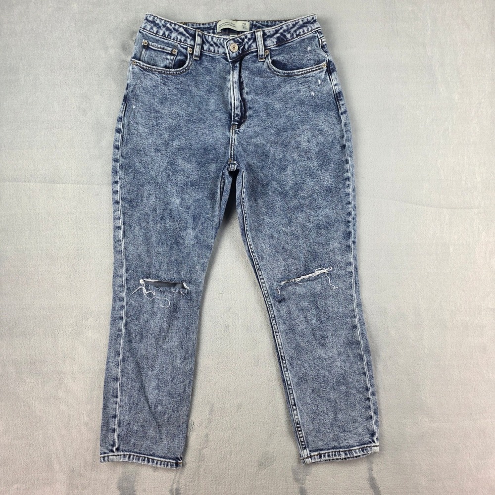 Abercrombie & Fitch Curve Love Mom Jean 29 8R Acid Wash Distressed High Rise